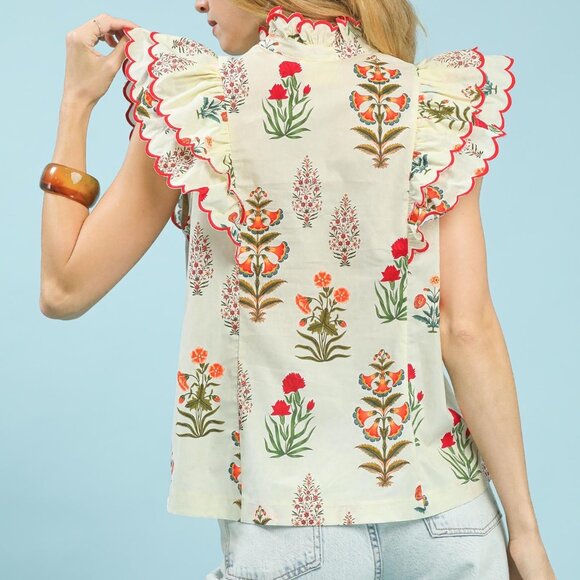 Umgee Block Floral Print Top - Picture 3 of 5